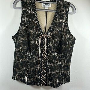 Vintage Banjo Black Lace Camisole/Corset Style Sleeveless Top, L